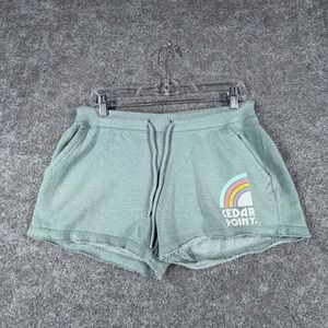 Pop Surf Sweat Shorts Womens Medium Light Blue Cedar Point Graphic Drawstring